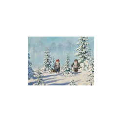 Jan Bergerlind Christmas Postcards - Tomte's and the Christmas Tree - Honey Beeswax